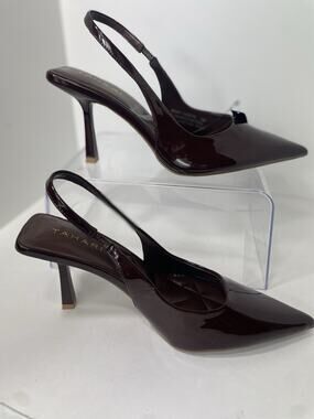 TAHARI Isania Brown Patent Pointed Toe Slingback Heels Women's Size 10 NWT NEW